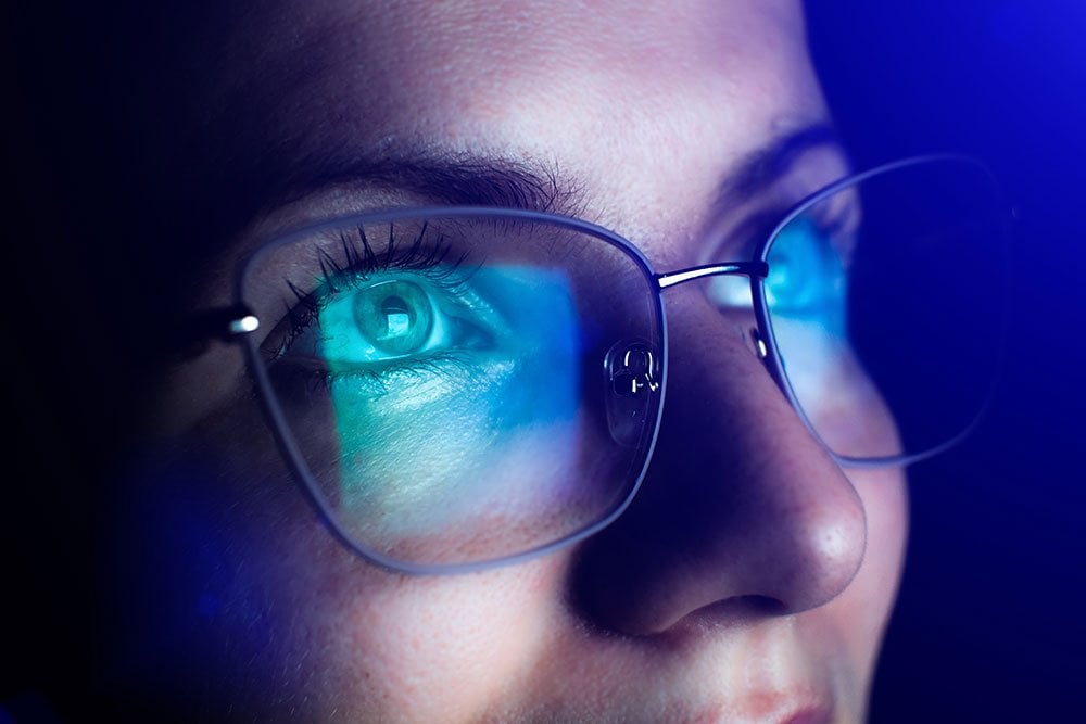 stock photo of a woman with glasses on