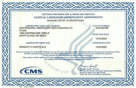 CMS Certificate of Accreditation - CentraCare Plaza