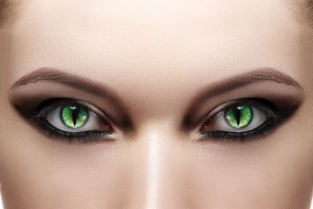 stock photo of a woman with decorative contact lenses on