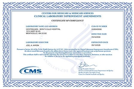 CMS Certificate of Accreditation - CentraCare Monticello