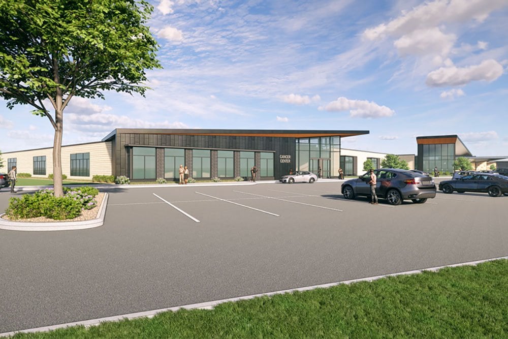 A rendering of the new cancer center to open at the Astera Health campus spring 2025.