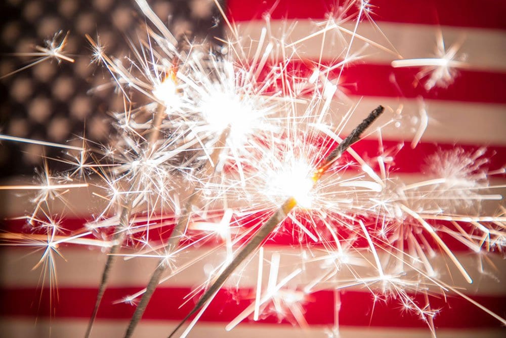 photo of a sparkler in front of a usa amercia flag