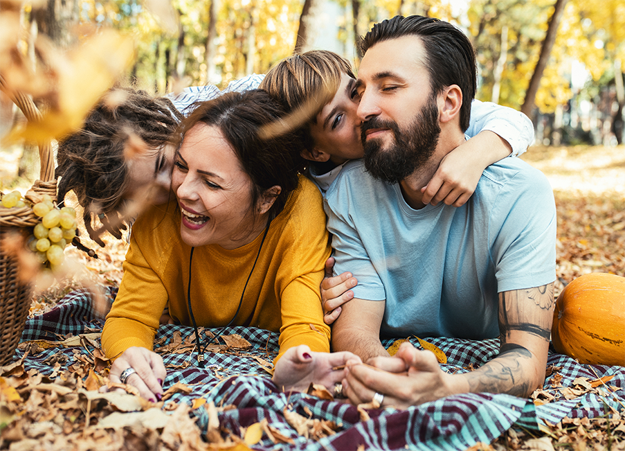 Family outside in autumn