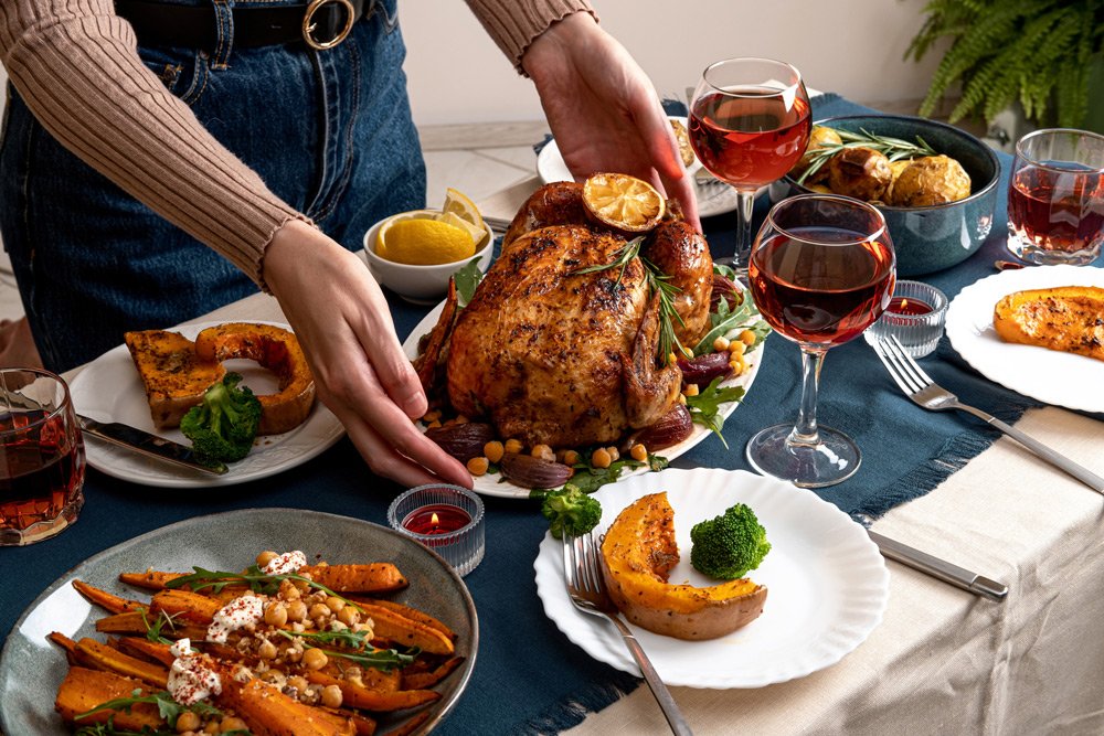 stock photo of a Thanksgiving turkey dinner