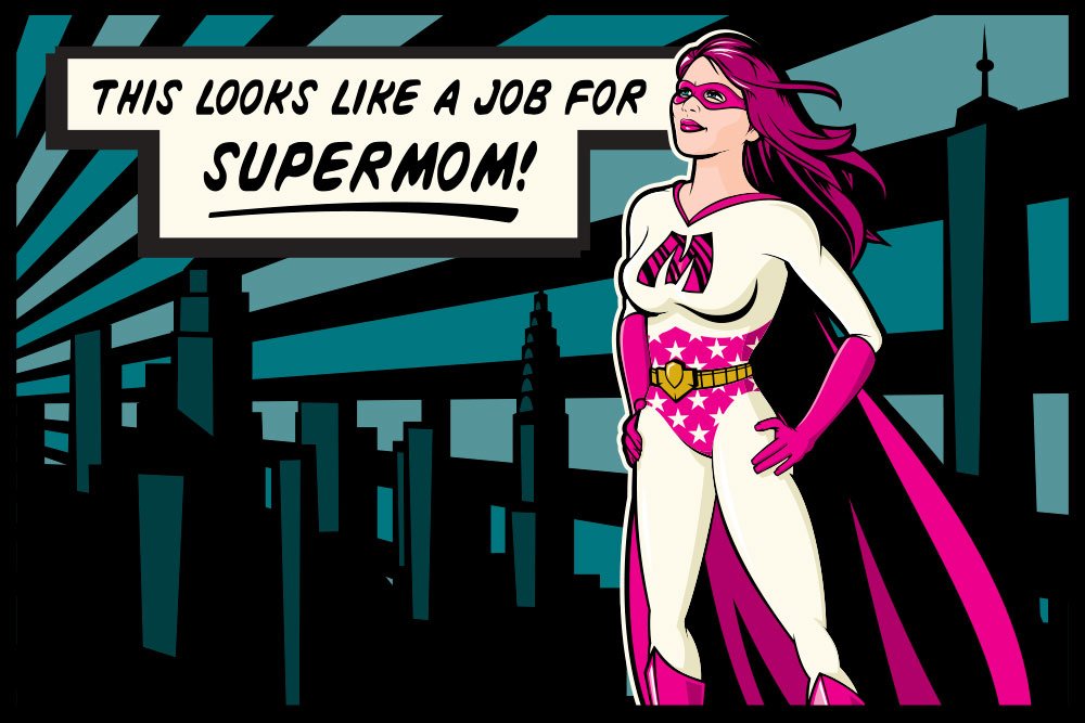 graphic of a supermom cartoon